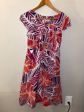 ROMY Floral A-Line Dress Size Medium Pink Red Purple - 100% Cotton Lined